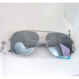 Dot Dash Whizz Square Aviator Unisex Sunglasses - Silver Chrome/Grey